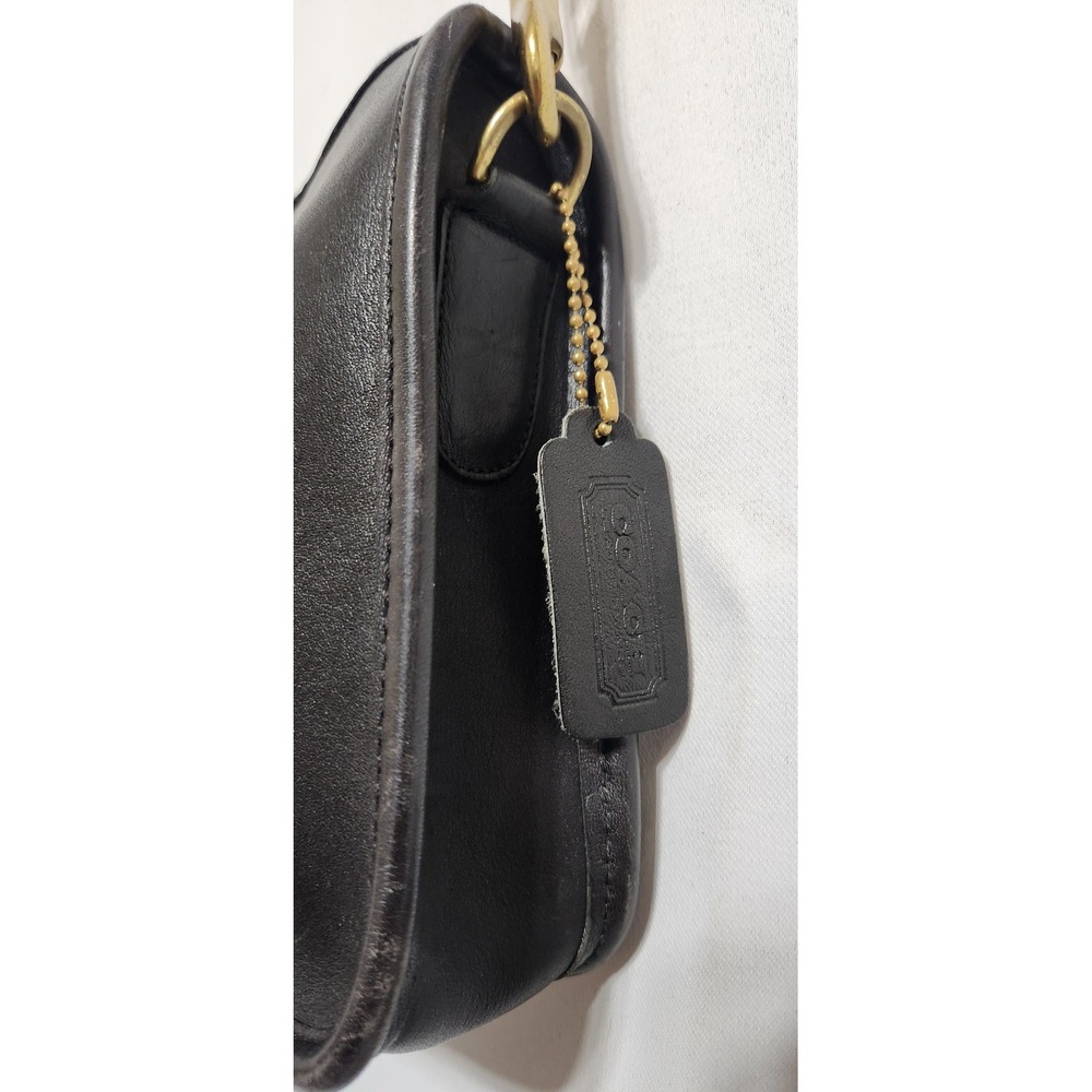 Vintage Coach Basic‎ bag Black Leather Crossbody Bag Zip Shoulder Brass Hardware - Picture 3 of 11